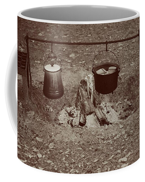 Sepia Coffee Mug featuring the photograph Cowboy Camp by T Lynn Dodsworth