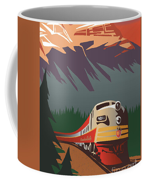 Retro Travel Coffee Mug featuring the digital art CP Travel by Train by Sassan Filsoof