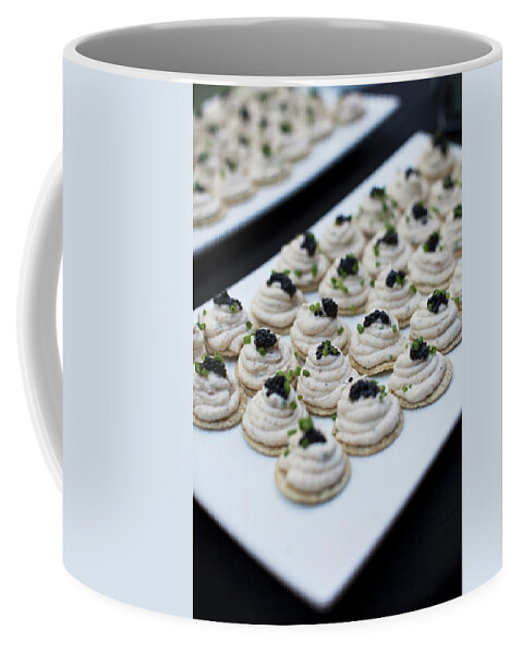 Ip_11207992 Coffee Mug featuring the photograph Crackers Topped With Smoked Trout Mousse And Caviar by Strokin, Yelena