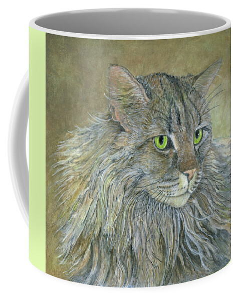 Cat Coffee Mug featuring the mixed media Cricket by Sandy Clift
