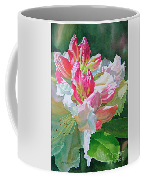 Rhododendron Coffee Mug featuring the painting Crimson Rhododendron Buds by Sharon Freeman