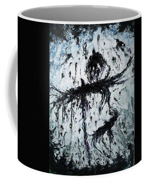 Birds Coffee Mug featuring the painting Crows Crossing by Carlos Flores