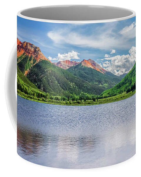 Crystal Lake Coffee Mug featuring the photograph Crystal Lake Red Mountains Reflection, Ouray Colorado by Robert Bellomy
