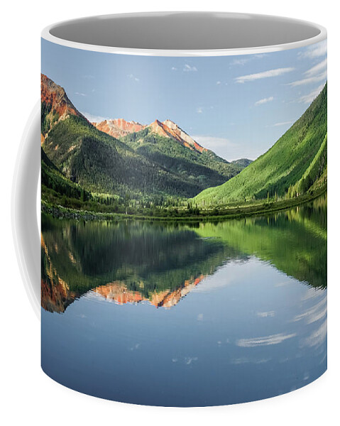 Crystal Lake Coffee Mug featuring the photograph Crystal Lake Red Mountain Reflection in Ouray Colorado by Robert Bellomy