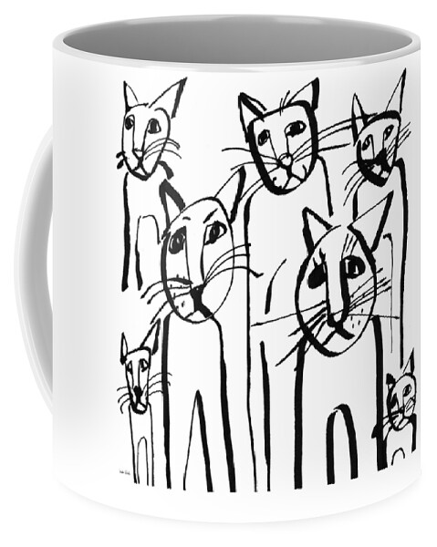 Cats Coffee Mug featuring the drawing Curious Cats- Art by Linda Woods by Linda Woods