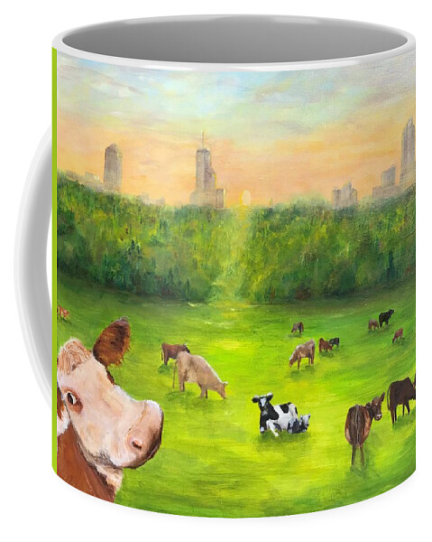 Curious Coffee Mug featuring the painting Curious Cow by Deborah Naves