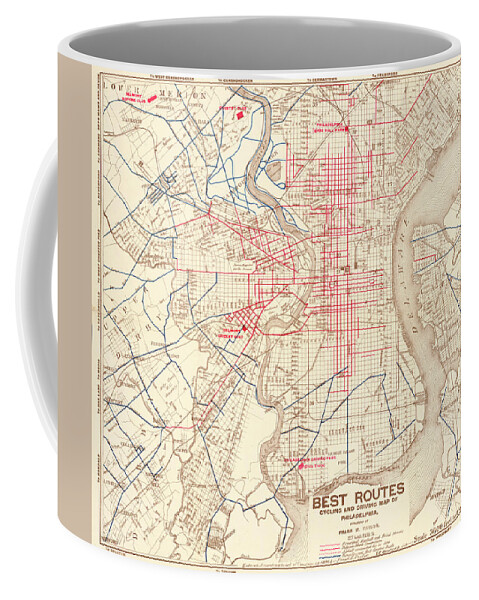 Philadelphia Coffee Mug featuring the mixed media Cyclers' and drivers' best routes in and around Philadelphia by Frank H Taylor