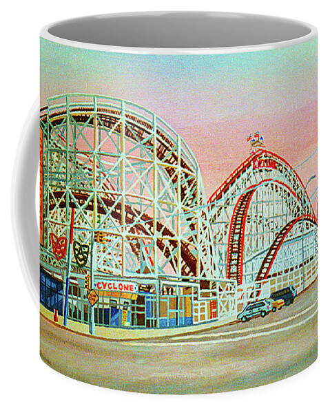  Coffee Mug featuring the painting Cyclone Rollercoaster by Bonnie Siracusa