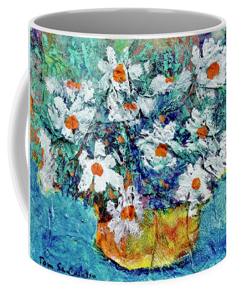 Daisy Daisies Blue Flowers Bouquet Texture Coffee Mug featuring the painting Daisies by Thomas Santosusso