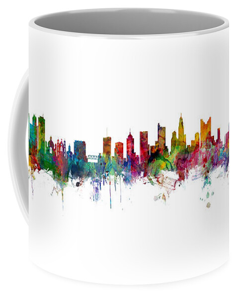 Richmond Coffee Mug featuring the digital art Dayton, Columbus and Richmond Skylines Mashup by Michael Tompsett