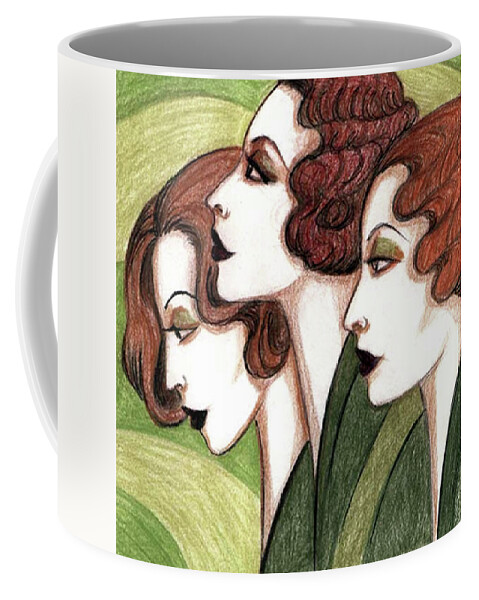 Portrait Coffee Mug featuring the drawing Debutante Trio by Tara Hutton