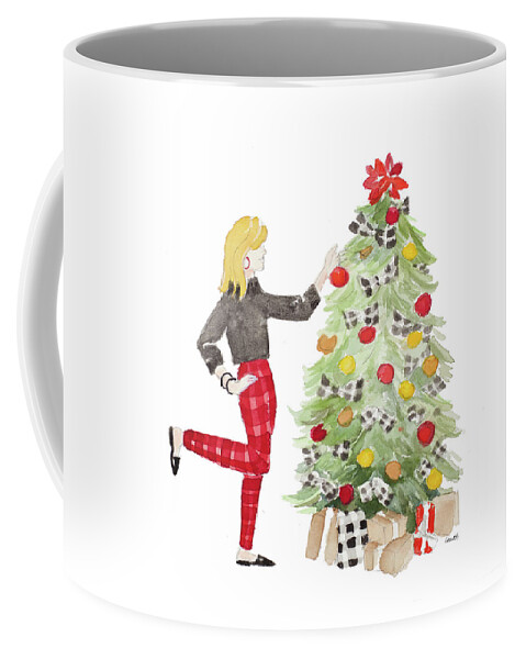 Decorating Coffee Mug featuring the mixed media Decorating Christmas I by Lanie Loreth