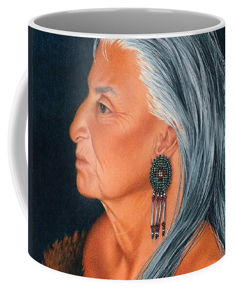 Native American Portrait. American Indian Elder Portrait. Coffee Mug featuring the painting Delaware Elder by Valerie Evans