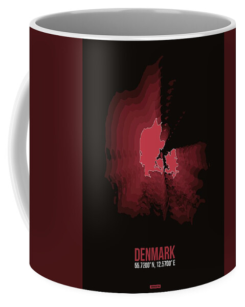 Map Of Denmark Coffee Mug featuring the digital art Denmark Radiant Map III by Naxart Studio
