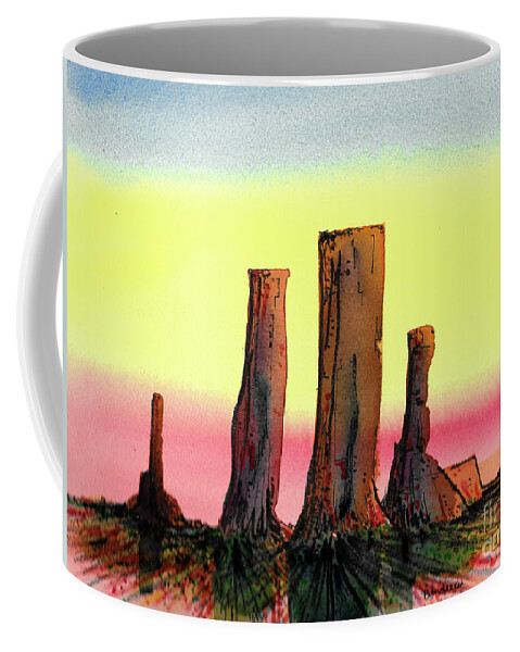 Desert Coffee Mug featuring the painting Desert Monuments by Terry Banderas
