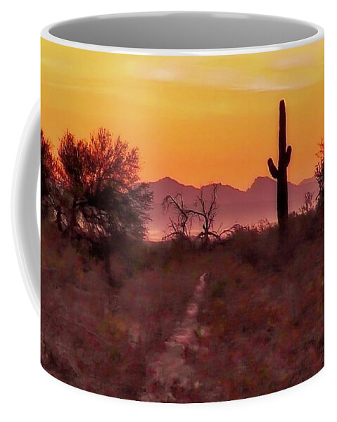 Affordable Coffee Mug featuring the photograph Desert Sunrise Trail by Judy Kennedy