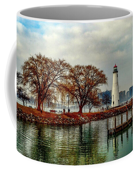 Detroit Coffee Mug featuring the photograph Detroit River Marina and Light House DSC_0074 V2 by Michael Thomas