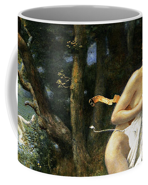 Diana's Maidens Coffee Mug featuring the painting Dianas Maidens by Edward Robert Hughes by Rolando Burbon