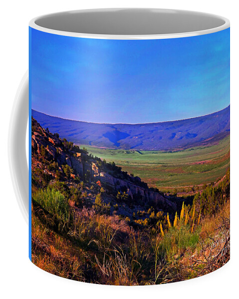 Disappointment Valley With Princely Plumes In The Foreground Coffee Mug featuring the digital art Disappointment Valley seen from uplift rea on its northern border. by Annie Gibbons