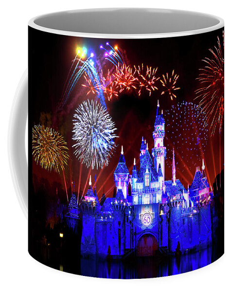 Disneyland Coffee Mug featuring the photograph Disneyland 60th Anniversary Fireworks by Mark Andrew Thomas