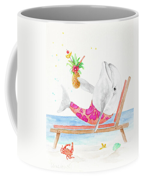 Relaxing Coffee Mug featuring the painting Dolphin Relaxing By The Sea by Lanie Loreth