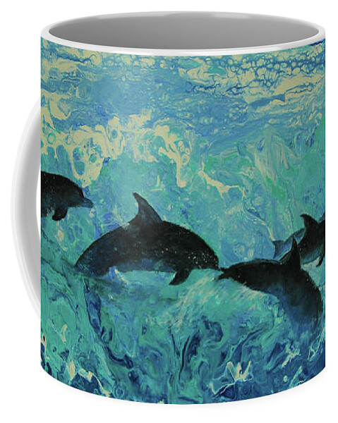 Painting Coffee Mug featuring the painting Dolphins Surf by Jeanette French