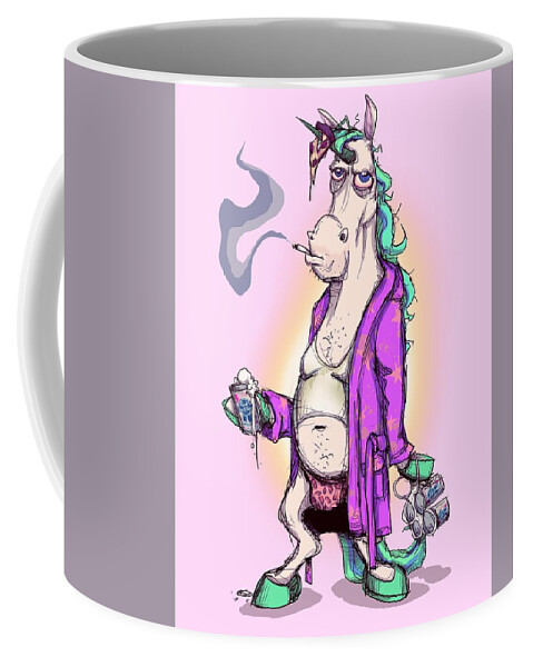 Unicorn Coffee Mug featuring the drawing Dontgiveafukacorn by Ludwig Van Bacon