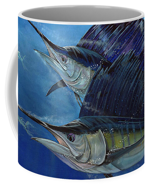 Sailfish Coffee Mug featuring the painting Double Trouble by Mark Ray