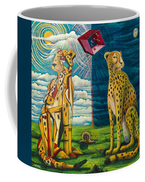 Cheetahs Coffee Mug featuring the painting Double Whammy by Yom Tov Blumenthal
