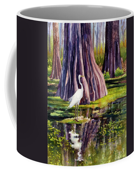 Egret Painting Coffee Mug featuring the painting Down in the Swamplands by Anne Gifford