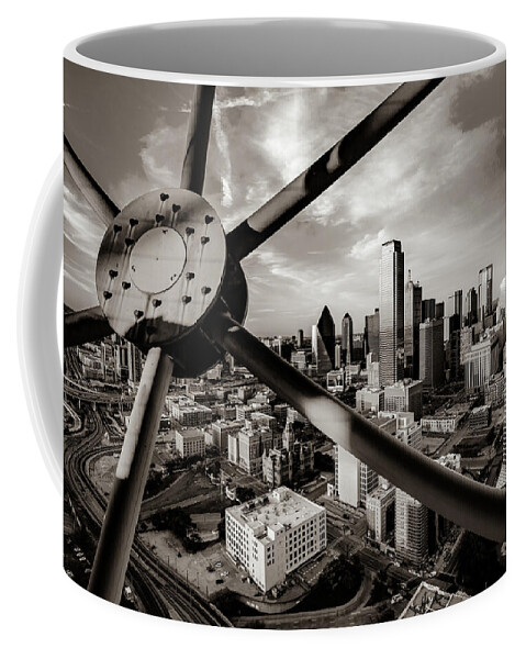 America Coffee Mug featuring the photograph Downtown Dallas Texas Skyline Through Reunion Tower - Sepia Edition by Gregory Ballos