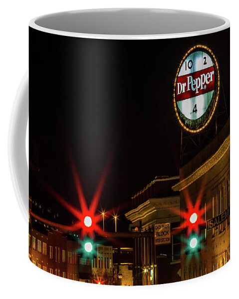  Dr Pepper Sign Neon Sign Coffee Mug featuring the photograph Dr Pepper Neon Sign Roanoke, Virginia. by Julieta Belmont