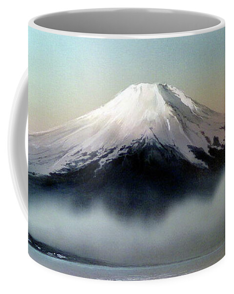 Russian Artists New Wave Coffee Mug featuring the painting Dreamy Mount Fuji by Alina Oseeva