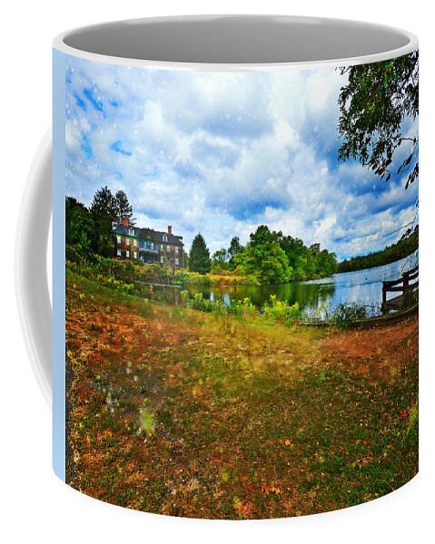 Mansion Coffee Mug featuring the mixed media Dreamy Day on the Lake by Stacie Siemsen