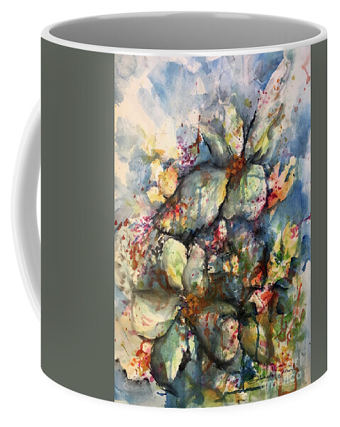 Impressionistic Floral Landscape Louisiana Watercolor Abstract Impressionism Water Bayou Lake Verret Blue Set Design Iris Abstract Painting Abstract Landscape Purple Trees Fishing Painting Bayou Scene Cypress Trees Swamp Bloom Elegant Flower Watercolor Coastal Bird Water Bird Interior Design Imaginative Landscape Oak Tree Louisiana Abstract Impressionism Set Design Coffee Mug featuring the painting DrippyBlooms by Francelle Theriot