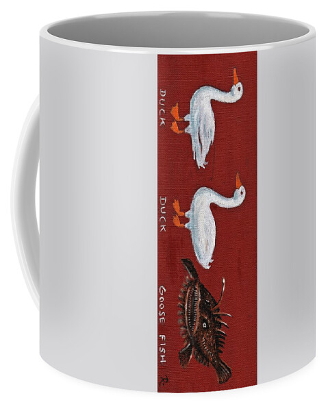 Ducks Coffee Mug featuring the painting Duck Duck Goose Fish by James RODERICK