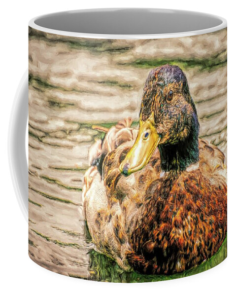 Duck Coffee Mug featuring the photograph Duck Swimming in Lake Toned by Don Northup