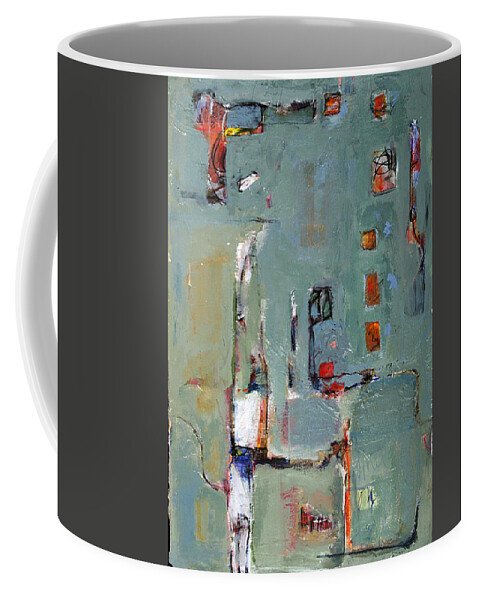 Abstract Art Coffee Mug featuring the painting Dunce Cap With Gun by Janet Zoya