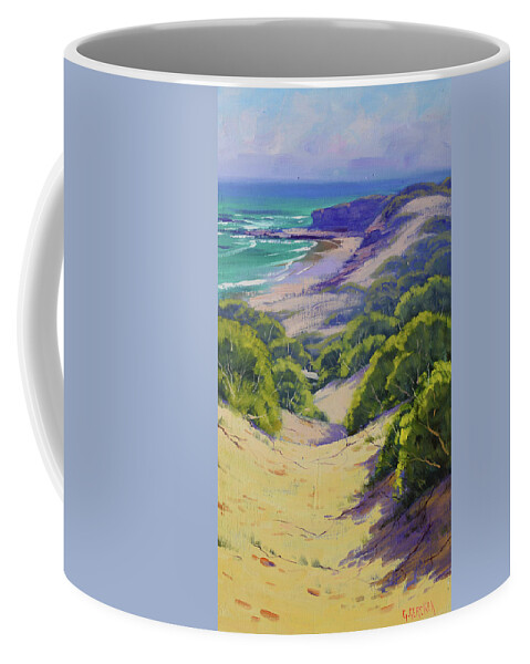 Beach Scene Coffee Mug featuring the painting Dunes to the beach by Graham Gercken