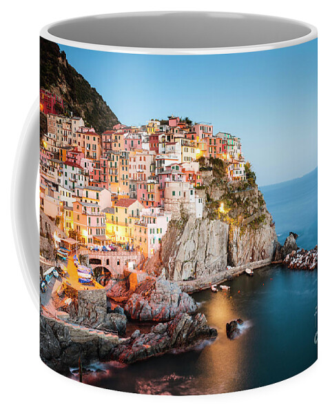 Cinque Terre Coffee Mug featuring the photograph Dusk in Manarola, Cinque Terre, Liguria, Italy by Matteo Colombo