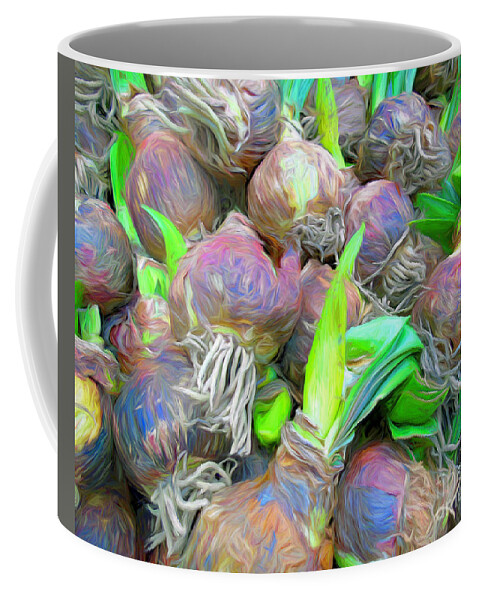 Quantity Coffee Mug featuring the mixed media Dutch Tulip Bulbs by Susan Lafleur
