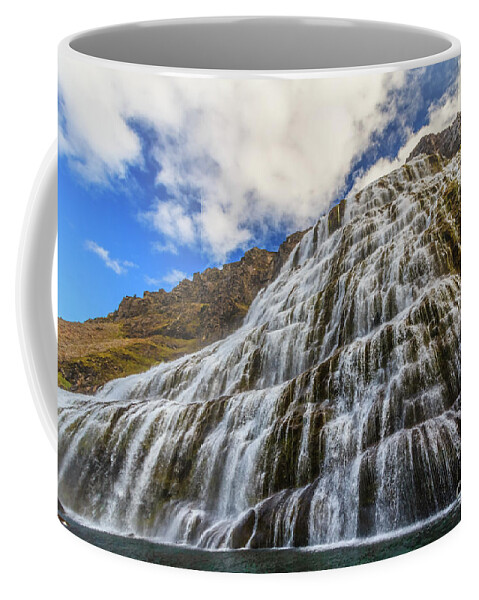 Waterfall Coffee Mug featuring the photograph Dynjandi waterfall, Iceland by Lyl Dil Creations