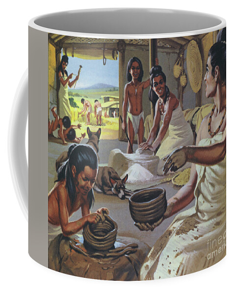 Ancient History Coffee Mug featuring the painting Early farmers at home by Angus McBride