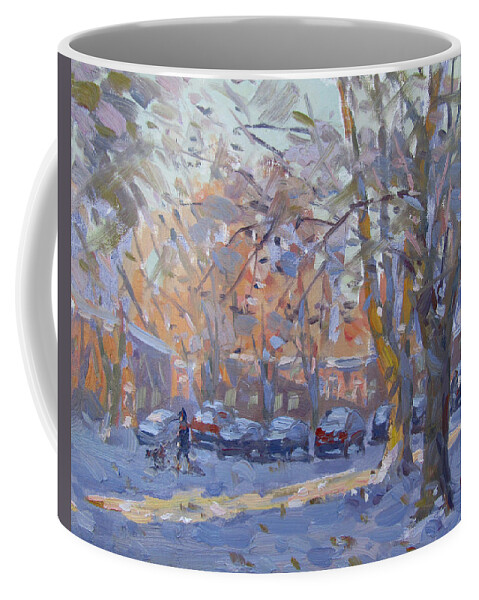Winter Coffee Mug featuring the painting Early Morning Winter Scene by Ylli Haruni