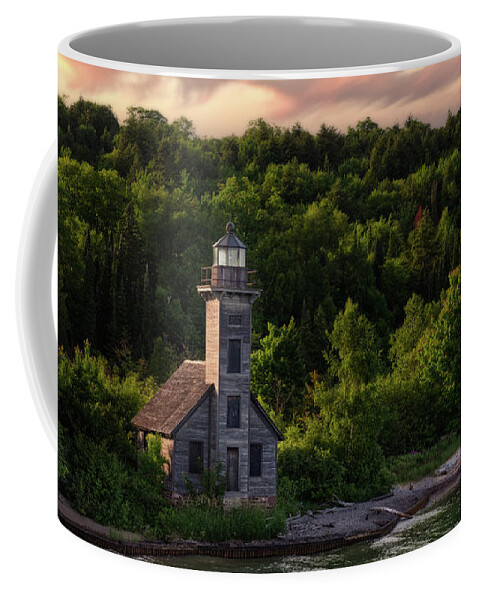 Pictured Rocks Coffee Mug featuring the photograph East Channel Lighthouse #1 - Grand Island MI by Peter Herman