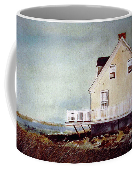 A Yellow Beach House Sets At The Edge Of A Salt Marsh East Of Newberry Port Coffee Mug featuring the painting East Of Newberry Port by Monte Toon