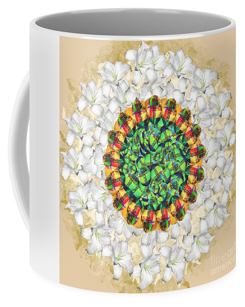 Easter Egg Coffee Mug featuring the digital art Easter Egg and Spring Lily Bouquet Wreath by Delynn Addams