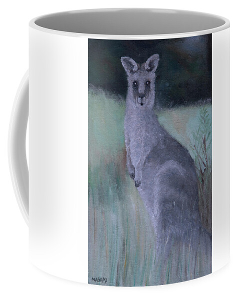 Kangaroo Coffee Mug featuring the painting Eastern grey kangaroo by Masami IIDA
