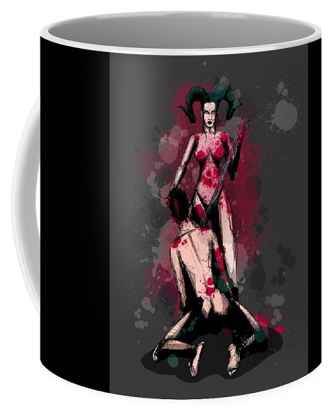 Horror Coffee Mug featuring the drawing Eat Your Heart Out 2 by Ludwig Van Bacon