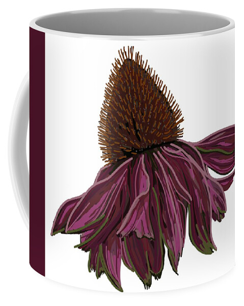 Echinacea Flower Coffee Mug featuring the drawing Echinacea on White by Joan Stratton